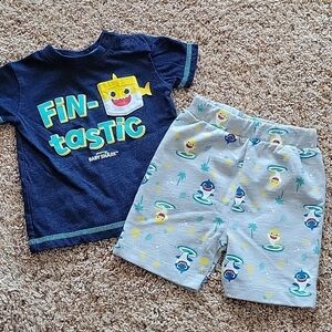 Baby Shark outfit, top 0-3m and bottom 3-6m